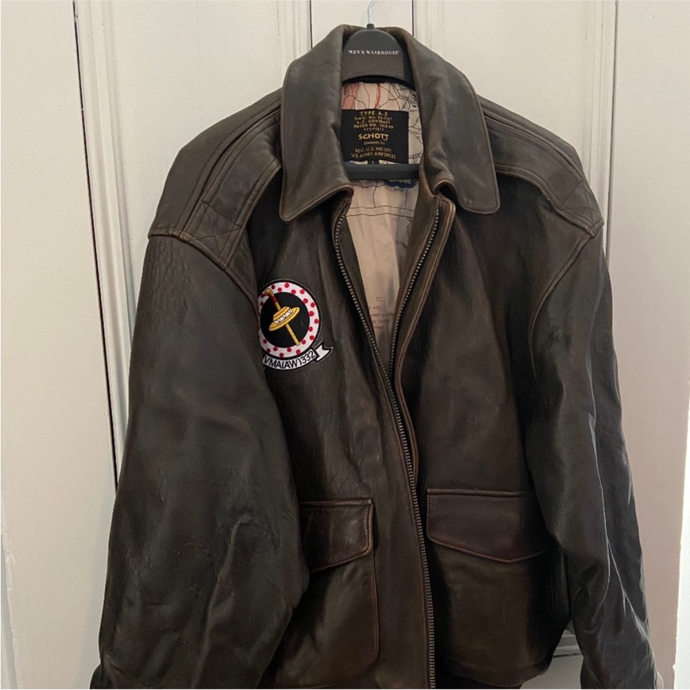Schott NYC Dark Gray Bomber Jacket with Circular Patch